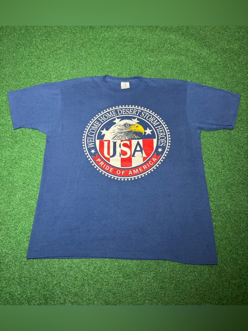 Desert Storm Welcome Home T Shirt Vintage 90s Military Eagle Large Blue